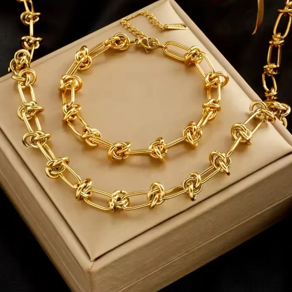 New! Gold Chain Necklace Necklace Bracelet Set - Picture 2 of 3